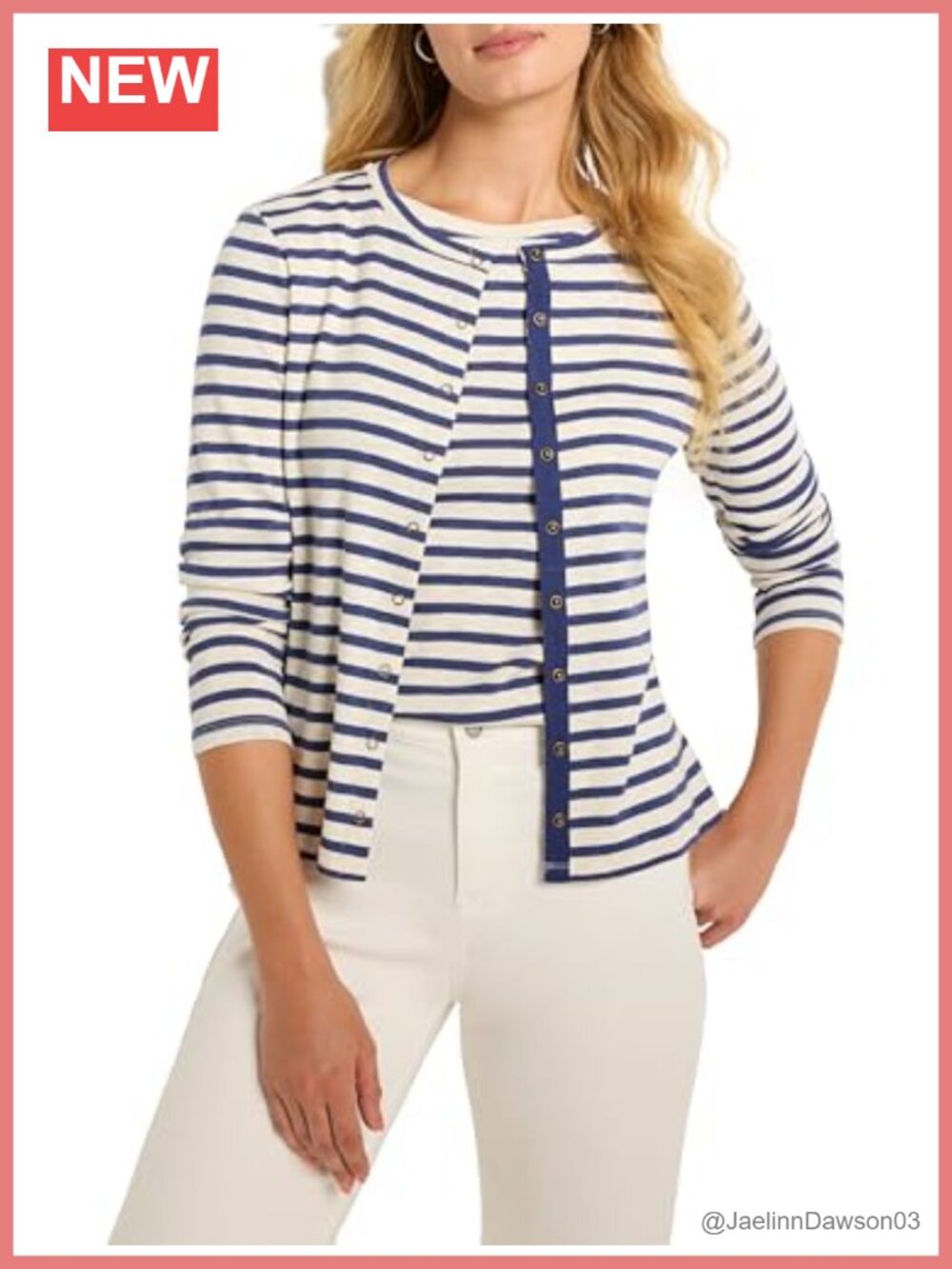 Striped Snap Front Cardigan Cotton Modal Lightweight